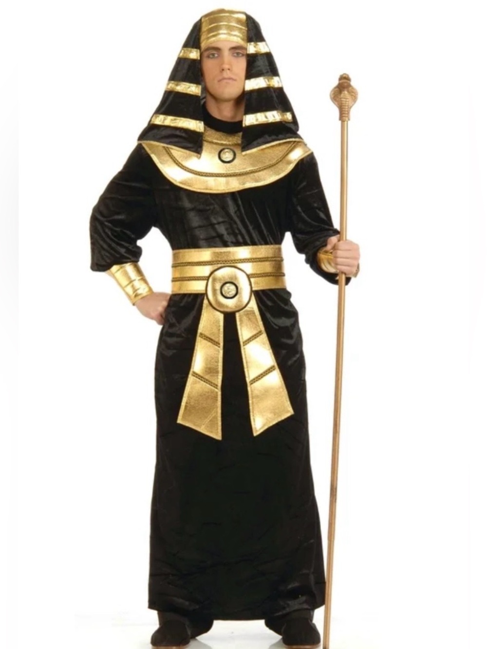 NWT Men's Black & Gold Pharaoh Halloween Costume - Classic Egyptian Robe -- L